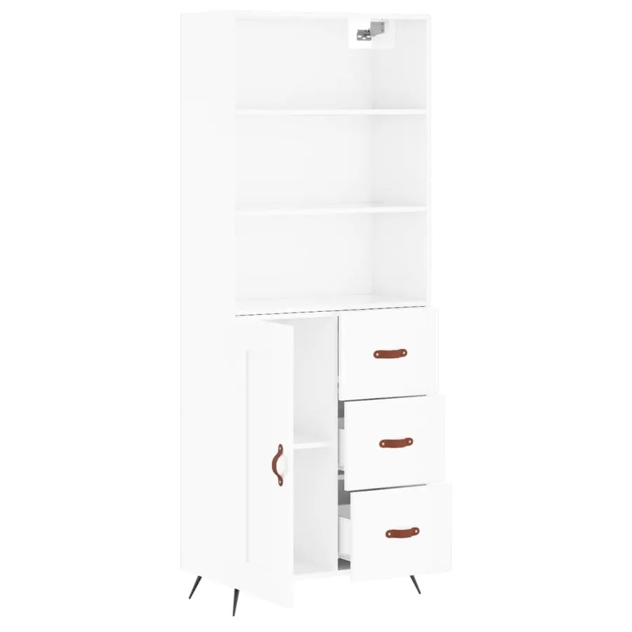 Buffet haut Blanc brillant 69,5x34x180 cm Bois d'ingénierie - 3