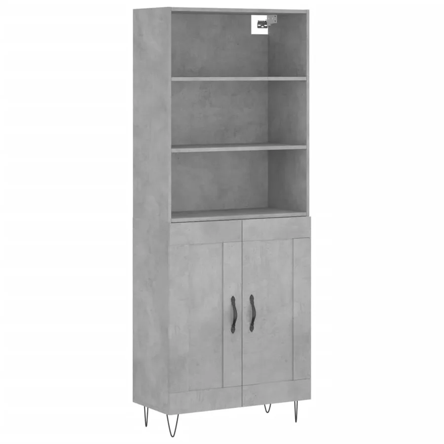 Buffet haut Gris béton 69,5x34x180 cm Bois d'ingénierie - 2