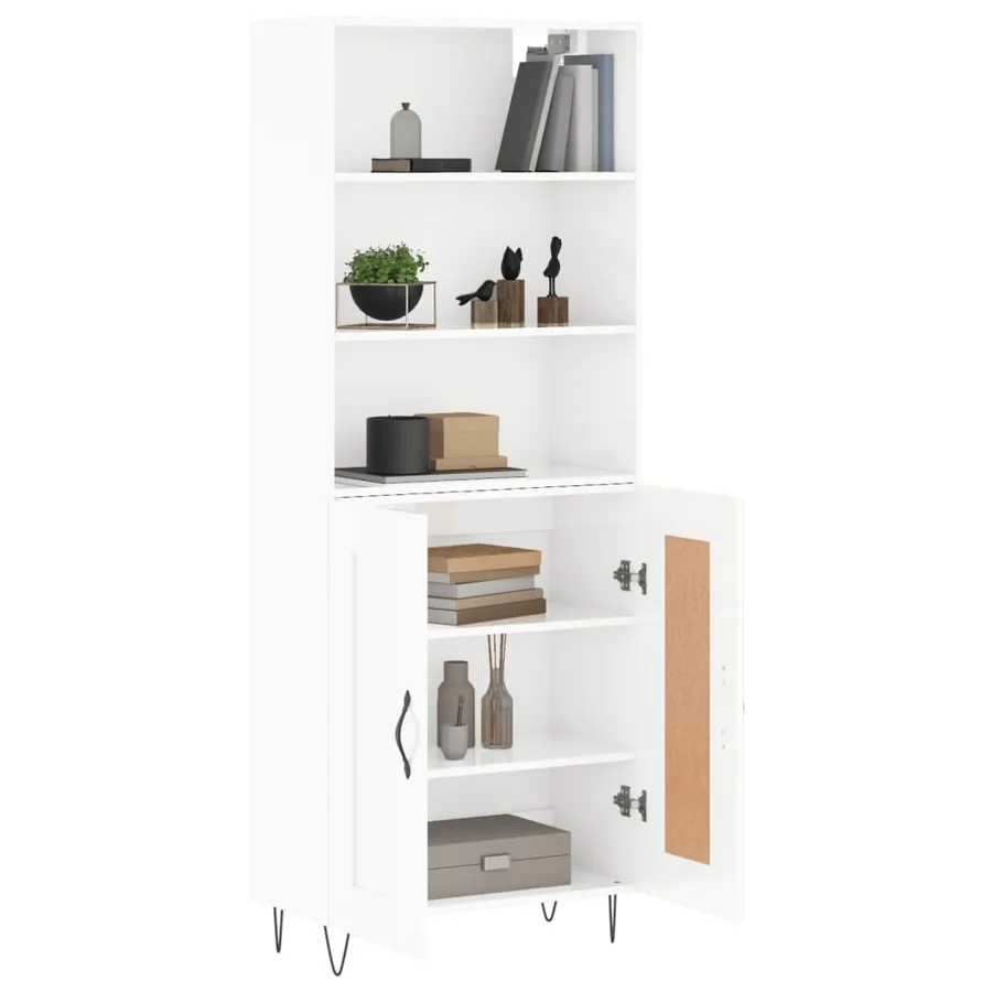 Buffet haut Blanc brillant 69,5x34x180 cm Bois d'ingénierie - 3