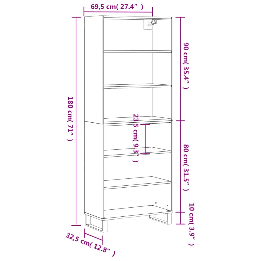 Buffet gris béton 69,5x32,5x180 cm bois d'ingénierie - 11