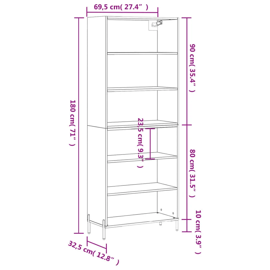 Buffet gris béton 69,5x32,5x180 cm bois d'ingénierie - 11