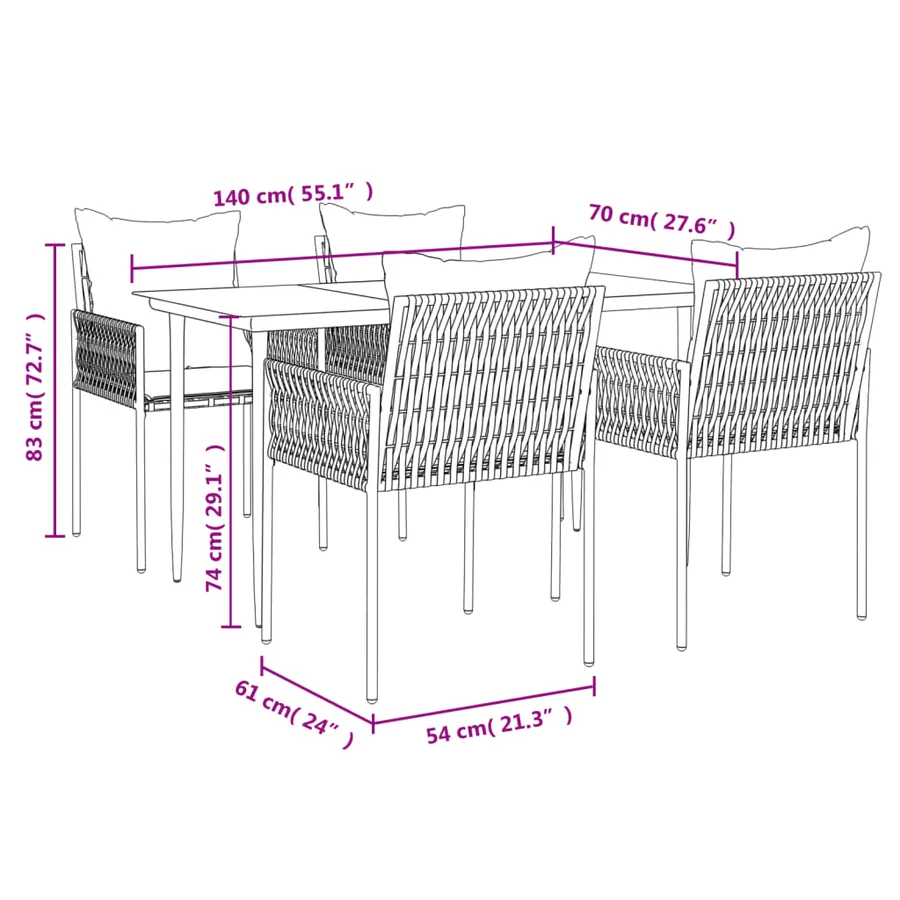 Ensemble à manger de jardin 5 pcs coussins résine tressée acier - 10