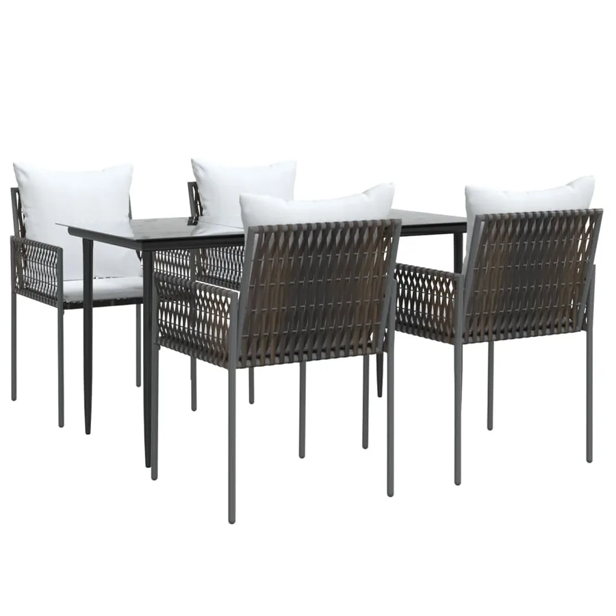 Ensemble à manger de jardin 5 pcs coussins résine tressée acier - 3