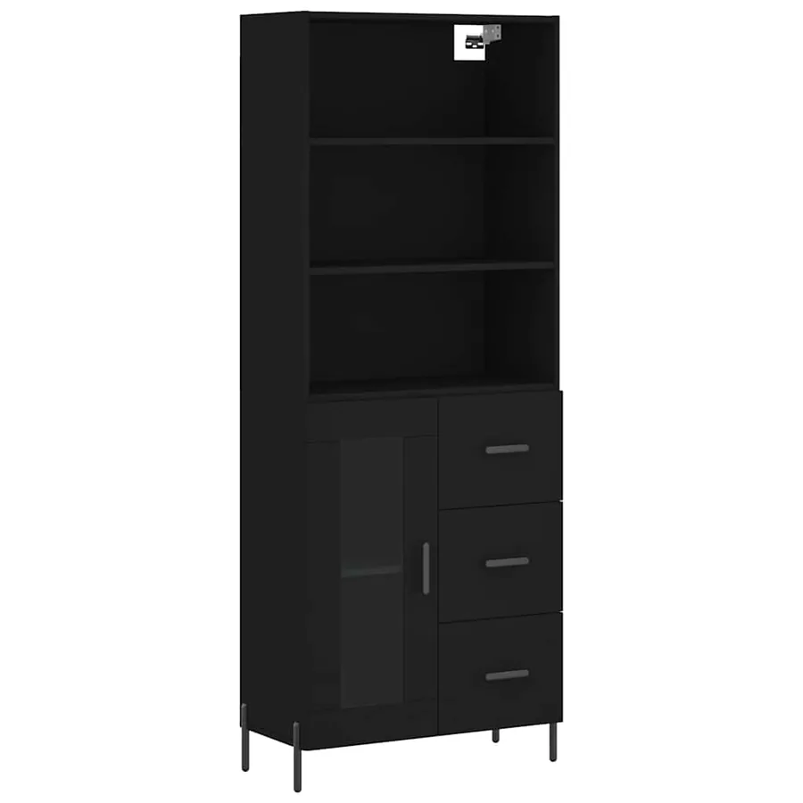 Buffet haut Noir 69,5x34x180 cm Bois d'ingénierie - 2