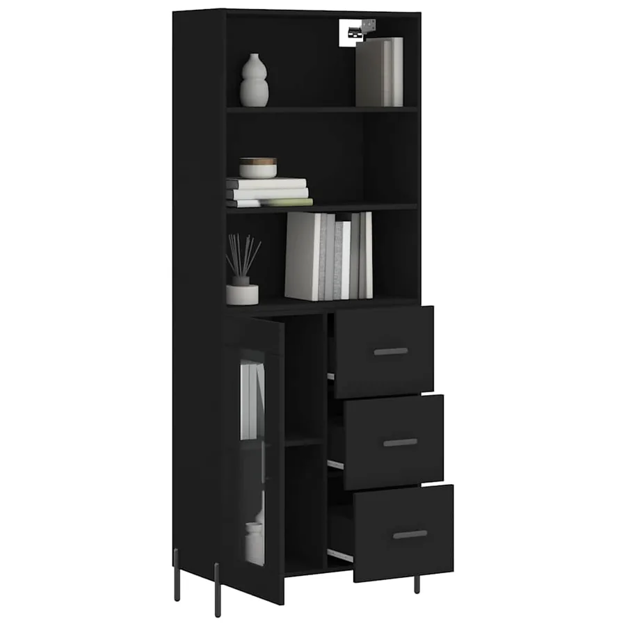 Buffet haut Noir 69,5x34x180 cm Bois d'ingénierie - 3