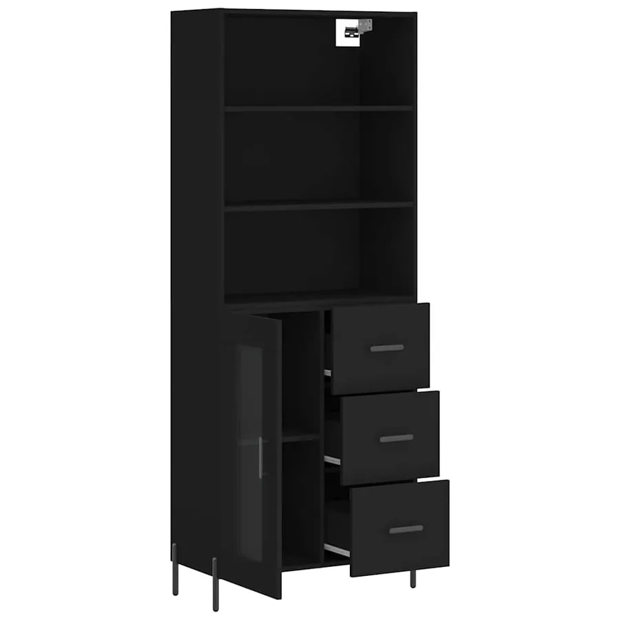 Buffet haut Noir 69,5x34x180 cm Bois d'ingénierie - 4