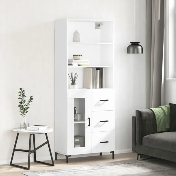 Buffet haut Blanc brillant 69,5x34x180 cm Bois d'ingénierie