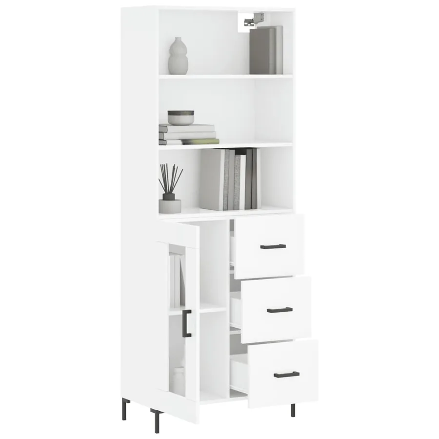 Buffet haut Blanc brillant 69,5x34x180 cm Bois d'ingénierie - 3