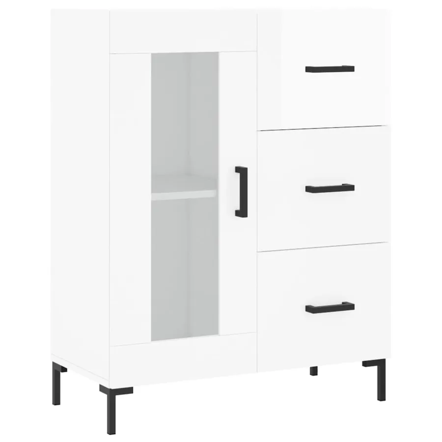 Buffet haut Blanc brillant 69,5x34x180 cm Bois d'ingénierie - 7
