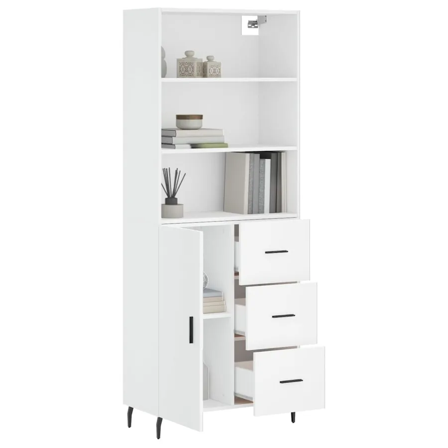 Buffet haut Blanc 69,5x34x180 cm Bois d'ingénierie - 3