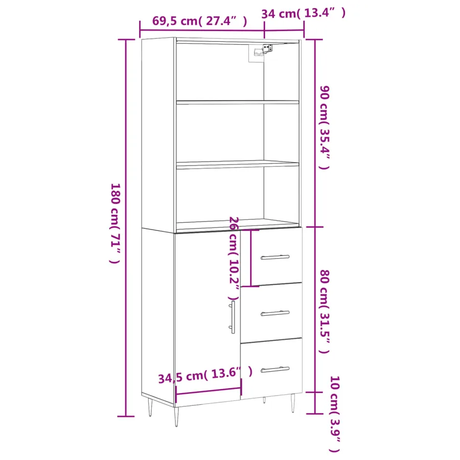 Buffet haut Sonoma gris 69,5x34x180 cm Bois d'ingénierie - 14