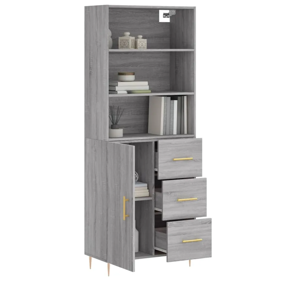 Buffet haut Sonoma gris 69,5x34x180 cm Bois d'ingénierie - 3