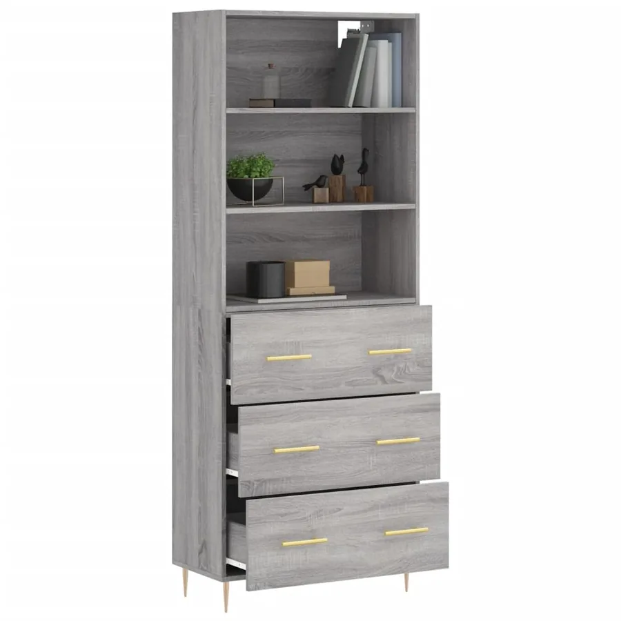Buffet haut Sonoma gris 69,5x34x180 cm Bois d'ingénierie - 3