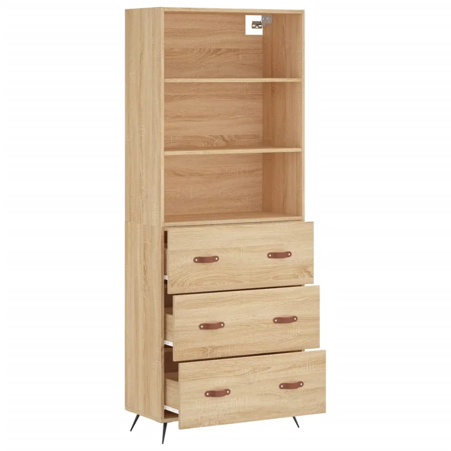 Buffet haut Chêne sonoma 69,5x34x180 cm Bois d'ingénierie - 3