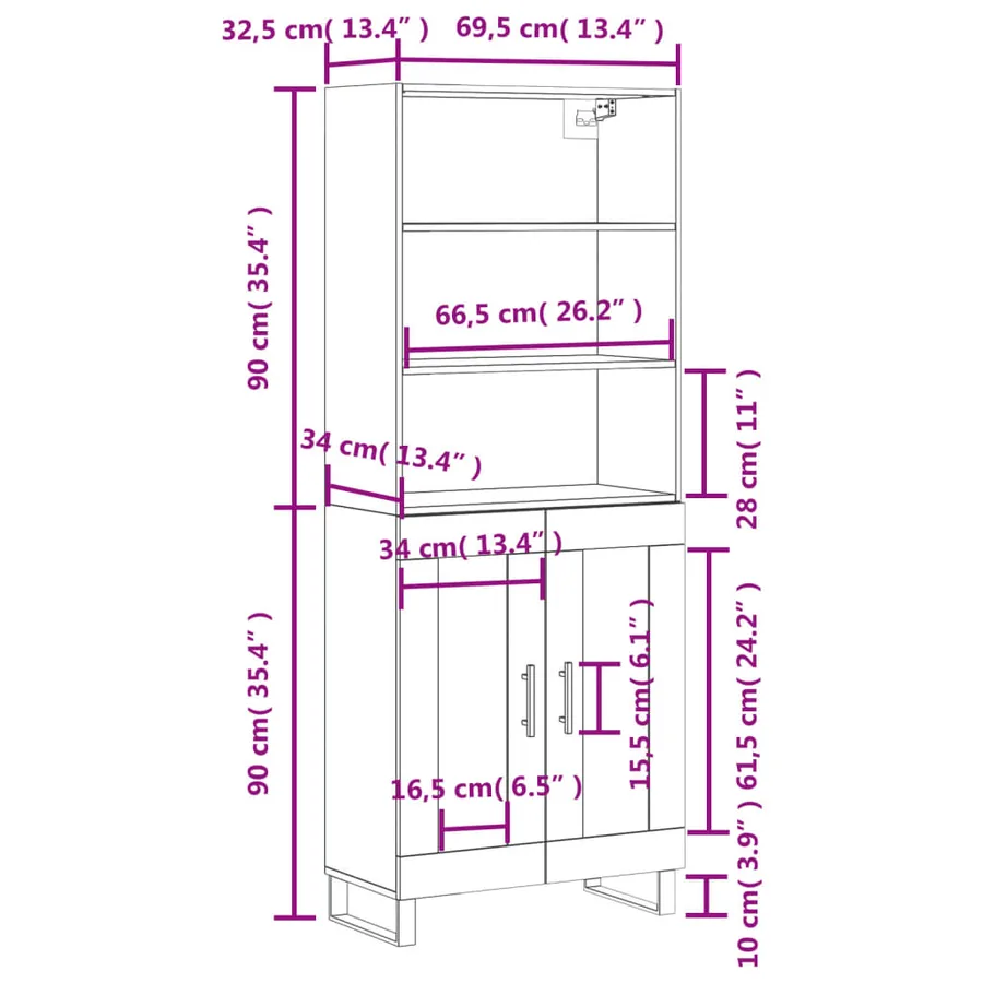 Buffet haut Chêne sonoma 69,5x34x180 cm Bois d'ingénierie - 13