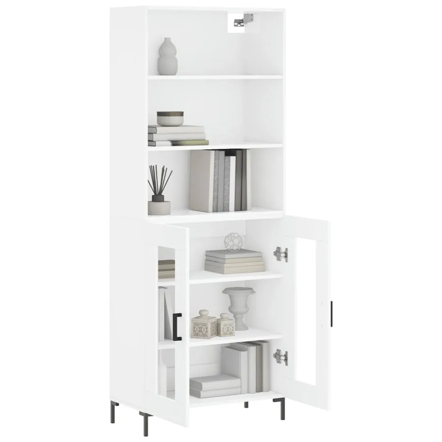 Buffet haut Blanc brillant 69,5x34x180 cm Bois d'ingénierie - 3