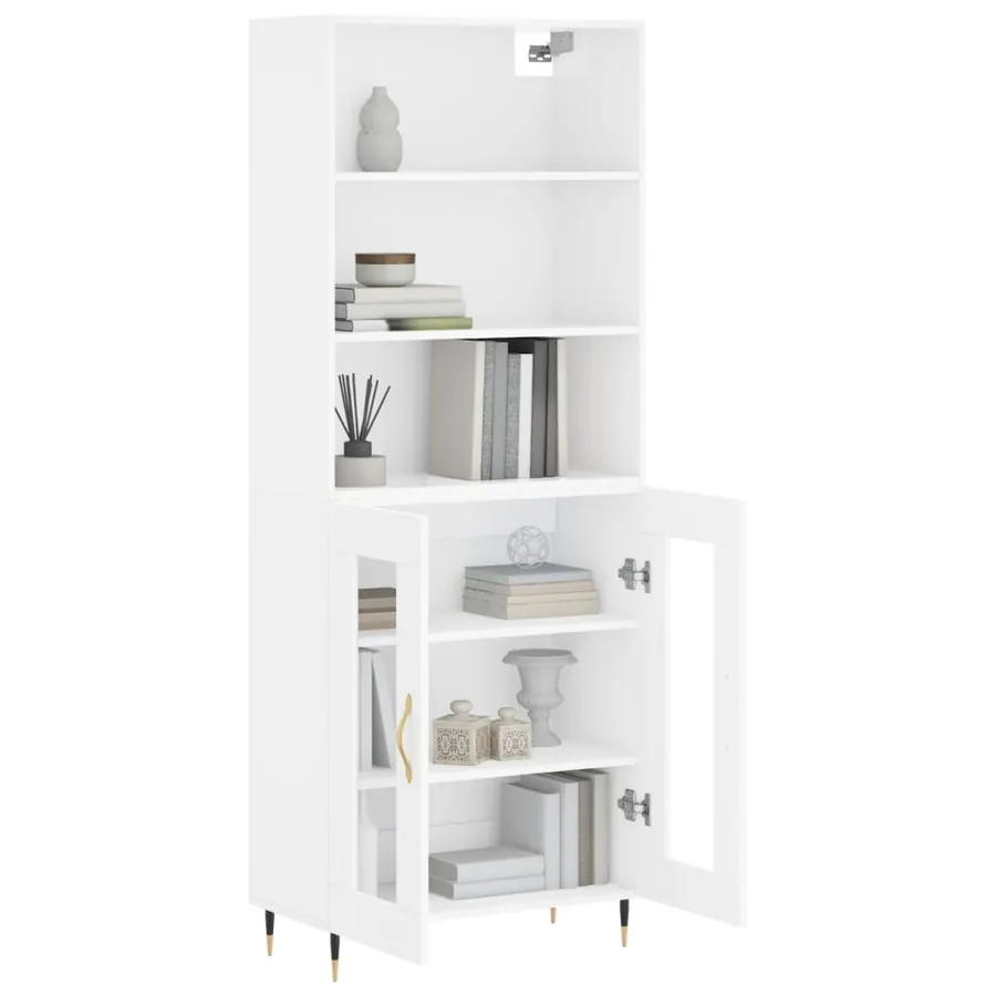 Buffet haut Blanc brillant 69,5x34x180 cm Bois d'ingénierie - 11