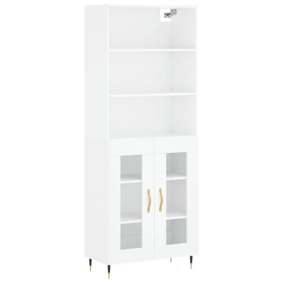 Buffet haut Blanc brillant 69,5x34x180 cm Bois d'ingénierie - 2
