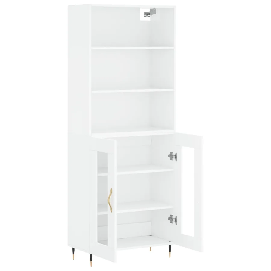 Buffet haut Blanc brillant 69,5x34x180 cm Bois d'ingénierie - 3