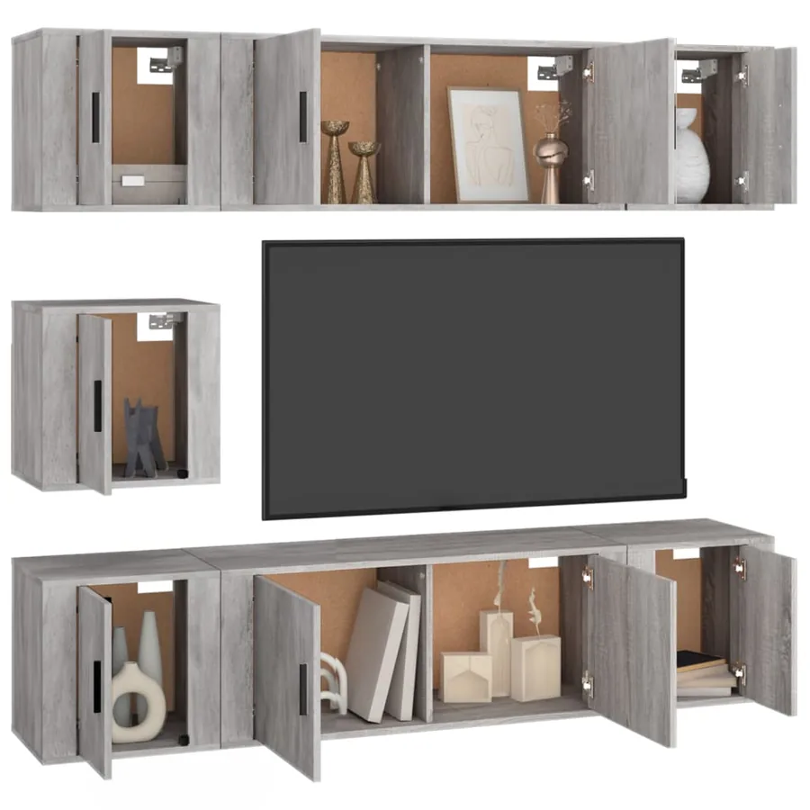 Ensemble de meubles TV 7 pcs Gris béton Bois d'ingénierie - 3