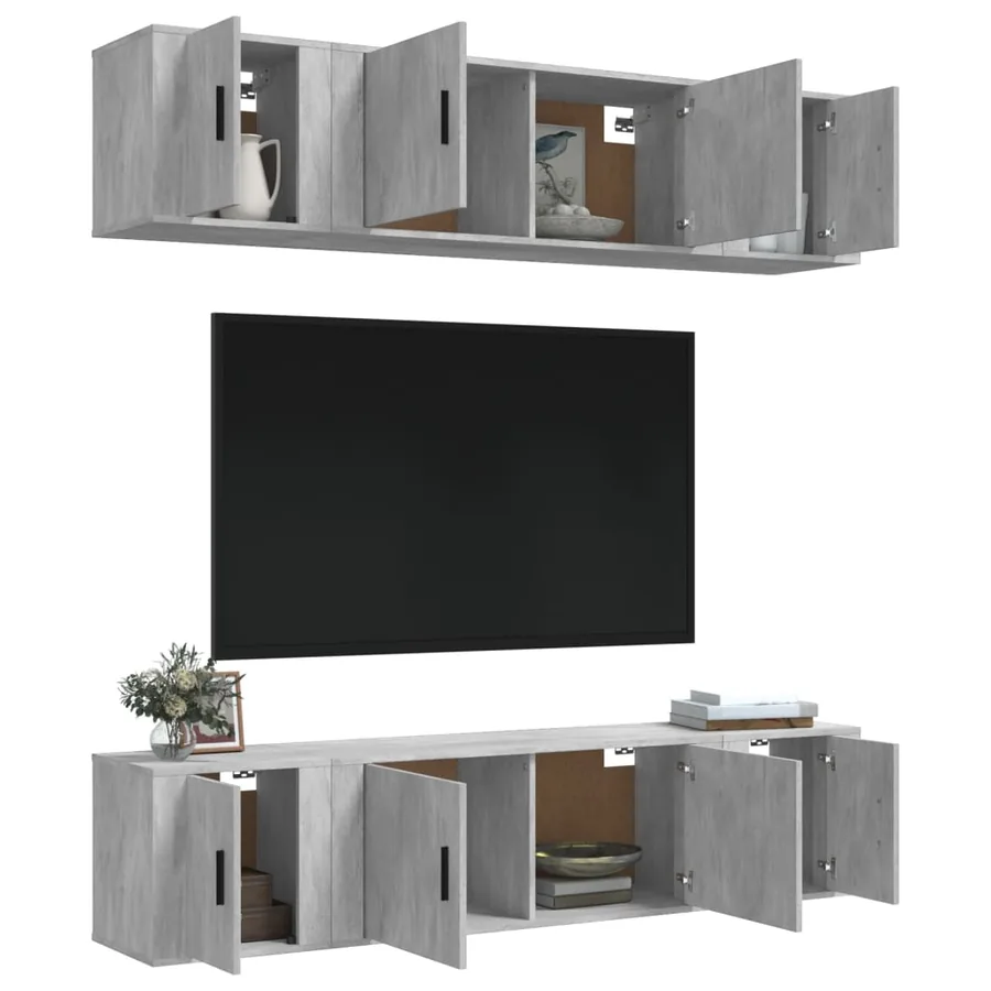 Ensemble de meubles TV 6 pcs Gris béton Bois d'ingénierie - 3