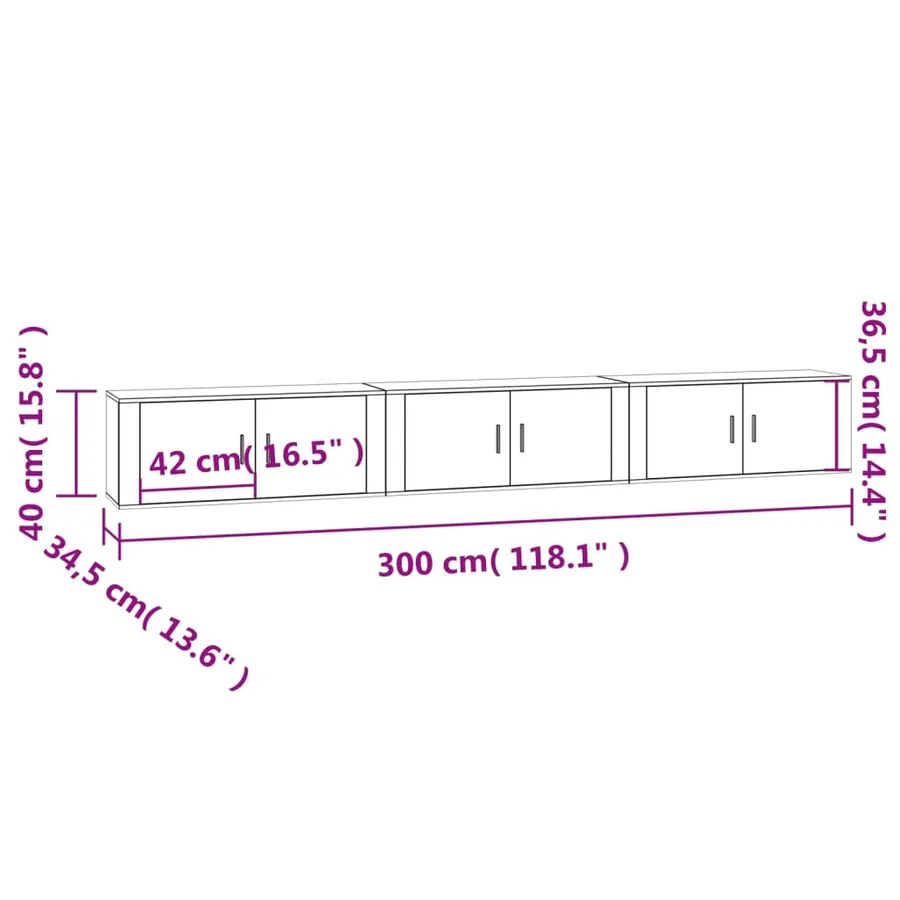 Meubles TV muraux 3 pcs sonoma gris 100x34,5x40 cm - 8