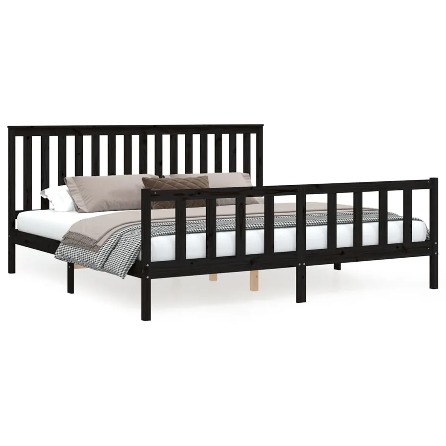 Cadre de lit sans matelas noir 200x200 cm bois massif de pin - 2