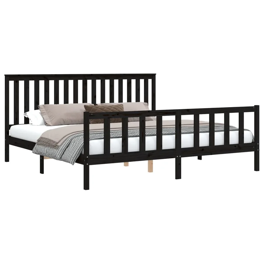 Cadre de lit sans matelas noir 200x200 cm bois massif de pin - 3