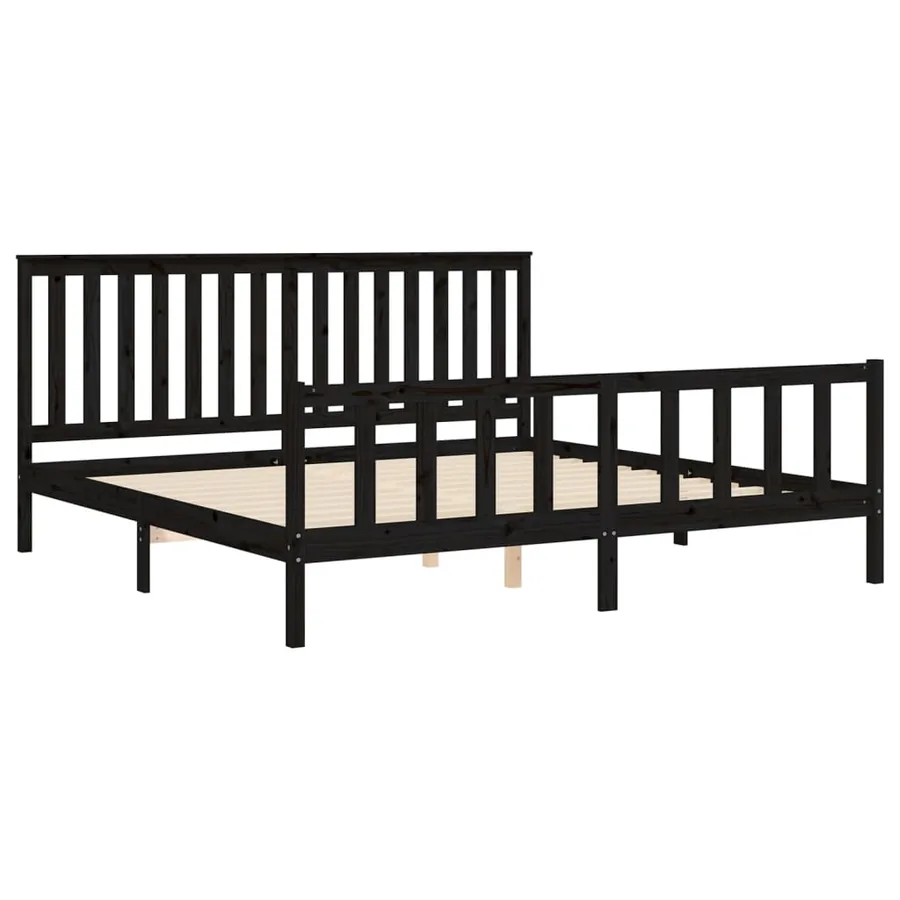 Cadre de lit sans matelas noir 200x200 cm bois massif de pin - 4