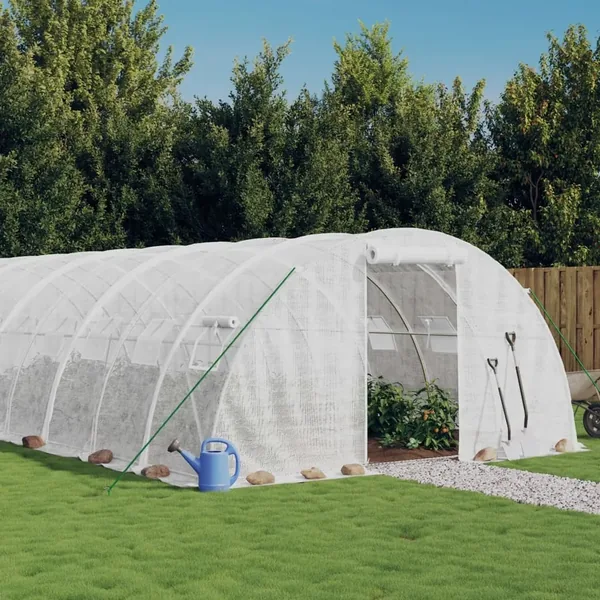 Serre avec cadre en acier blanc 64 m² 16x4x2 m