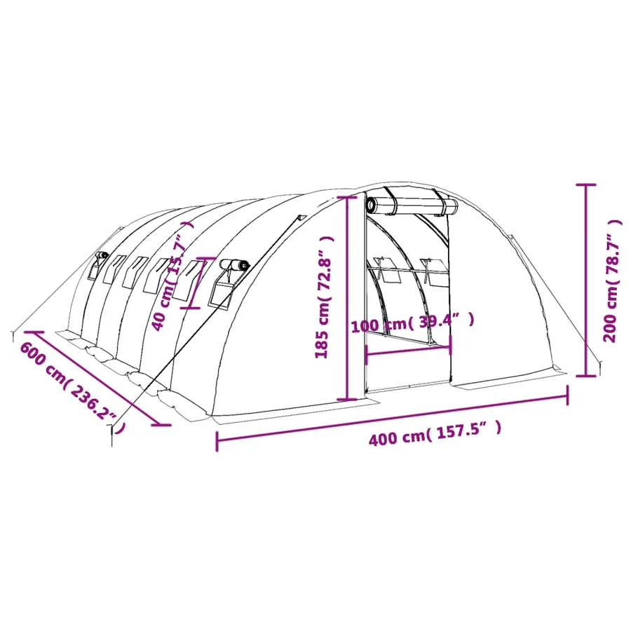 Serre avec cadre en acier blanc 24 m² 6x4x2 m - 12