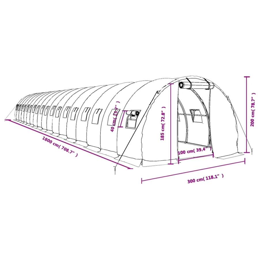 Serre avec cadre en acier vert 54 m² 18x3x2 m - 12