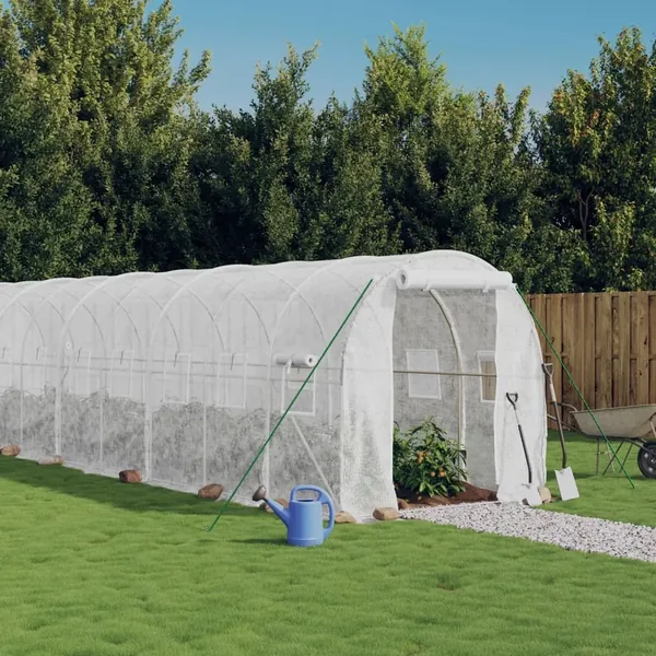 Serre avec cadre en acier blanc 20 m² 10x2x2 m