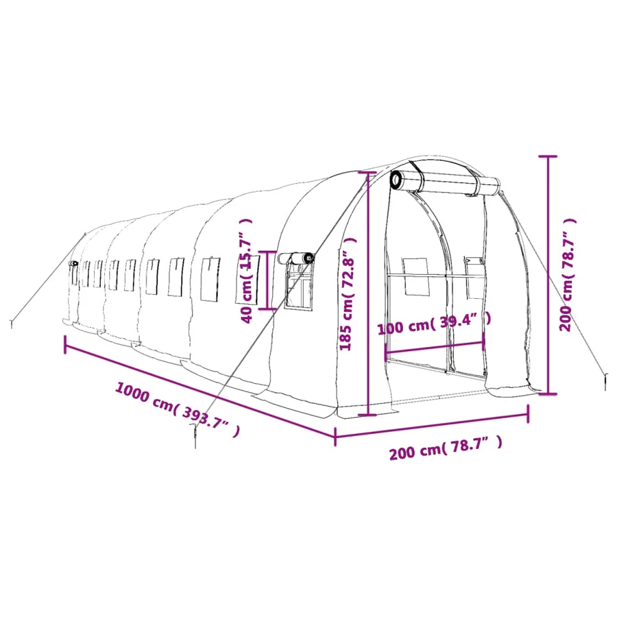 Serre avec cadre en acier blanc 20 m² 10x2x2 m - 12