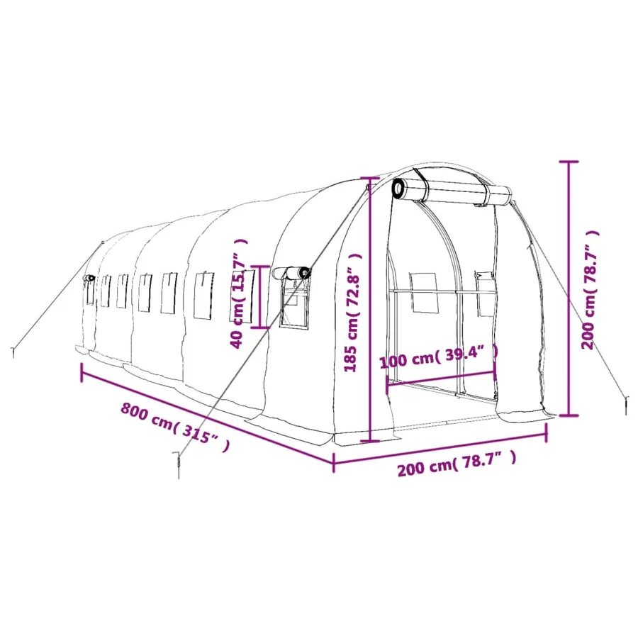 Serre avec cadre en acier vert 16 m² 8x2x2 m - 12