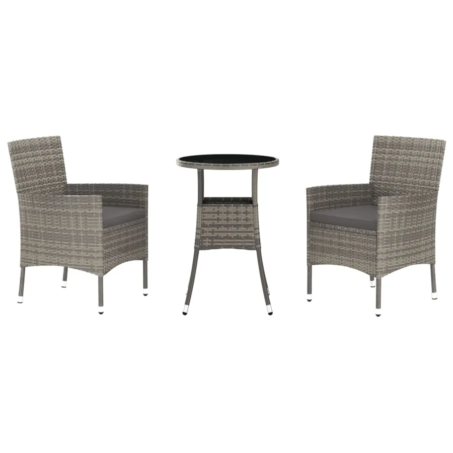 Ensemble de bistro de jardin 3 pcs coussins gris poly rotin - 2