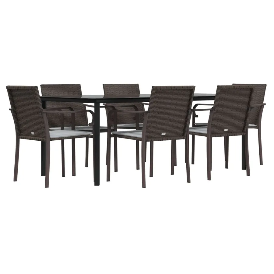Ensemble à manger de jardin 7 pcs coussins résine tressée acier - 3