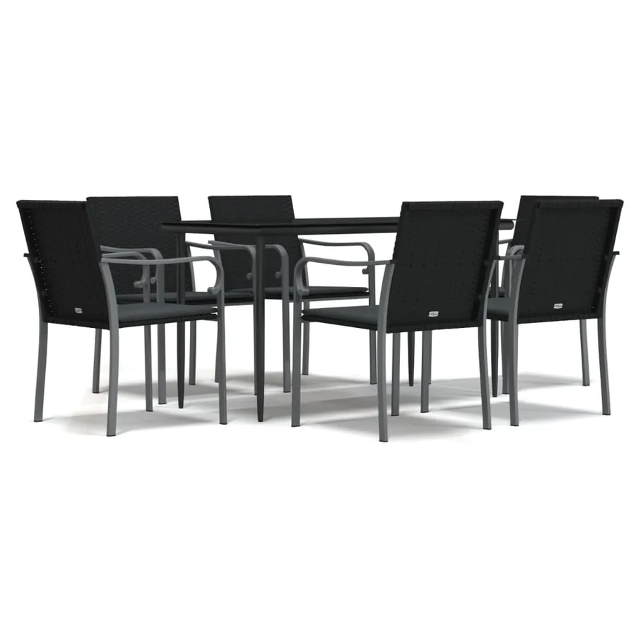 Ensemble à manger de jardin 7 pcs coussins résine tressée acier - 2
