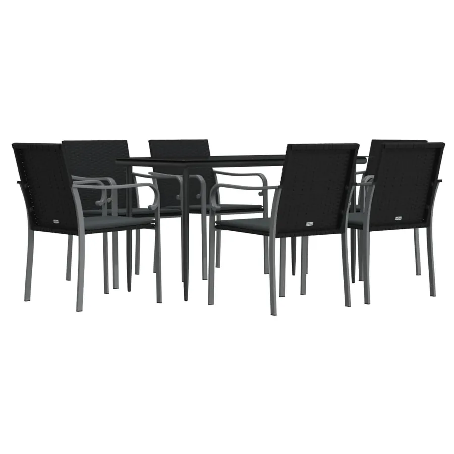 Ensemble à manger de jardin 7 pcs coussins résine tressée acier - 3