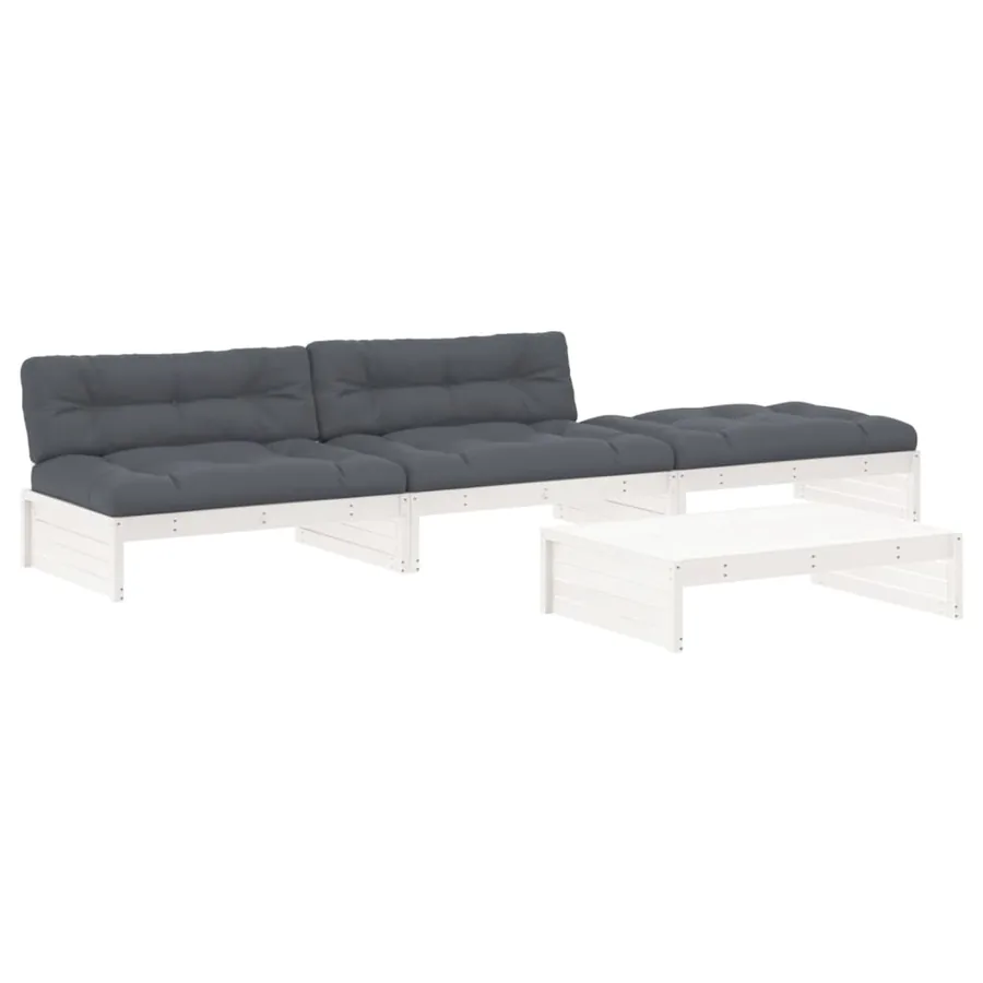 Salon de jardin 4 pcs avec coussins blanc bois massif - 2