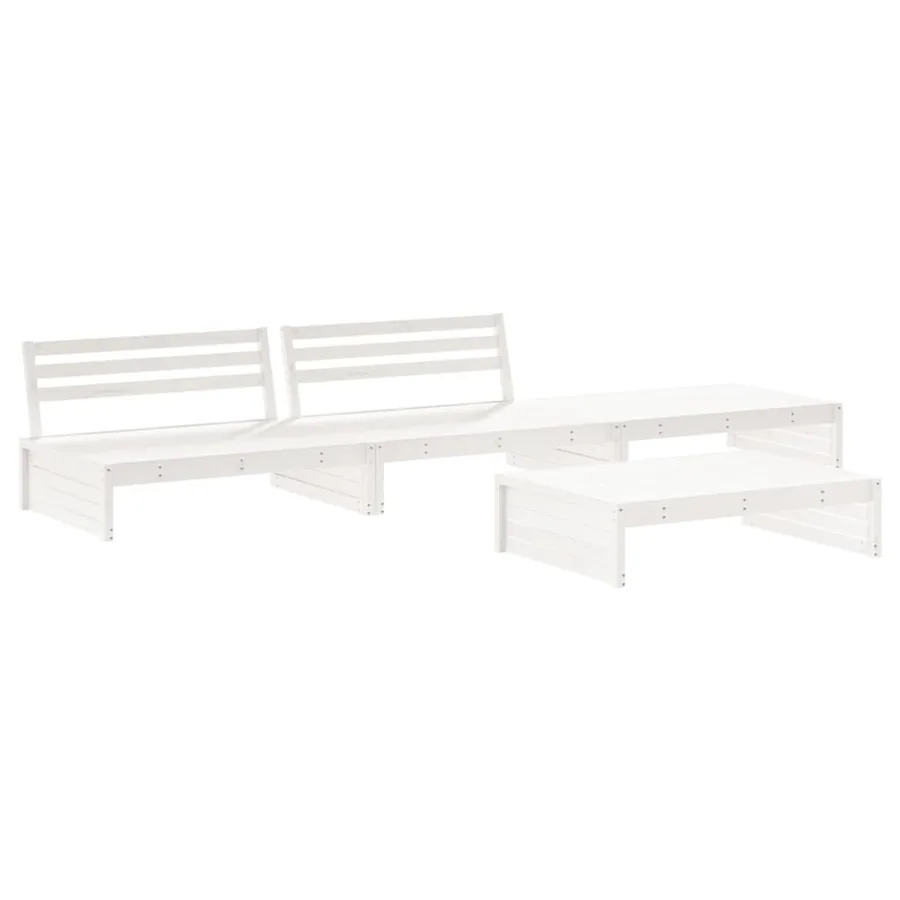 Salon de jardin 4 pcs avec coussins blanc bois massif - 3