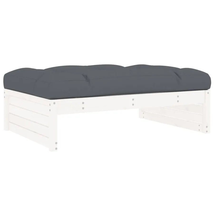Salon de jardin 4 pcs avec coussins blanc bois massif - 5