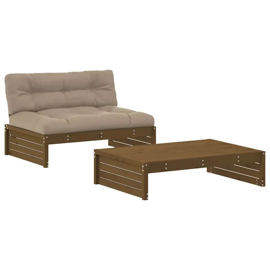Salon de jardin 2 pcs avec coussins marron miel bois massif - 2