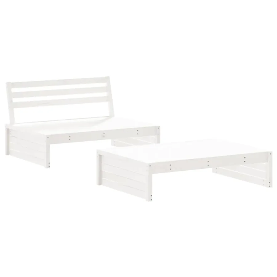 Salon de jardin 2 pcs avec coussins blanc bois massif - 3