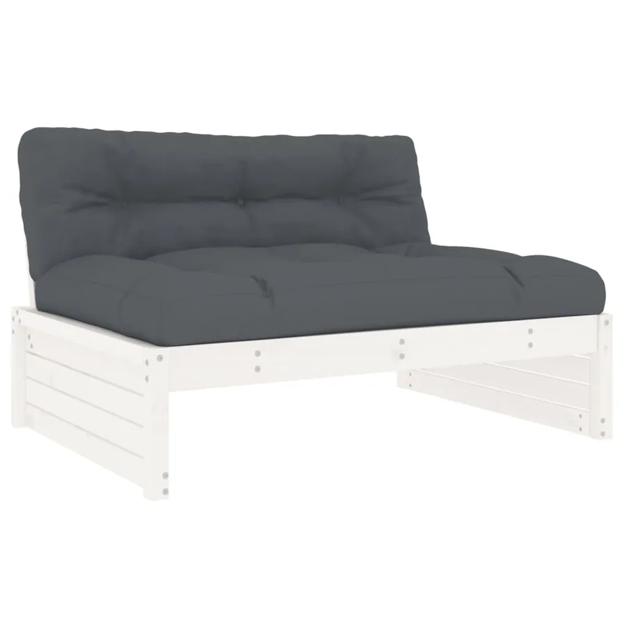 Salon de jardin 2 pcs avec coussins blanc bois massif - 4