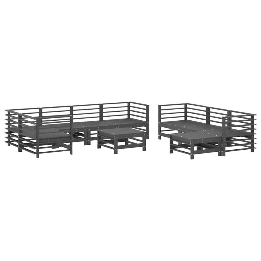 Salon de jardin 10 pcs avec coussins gris bois massif - 3