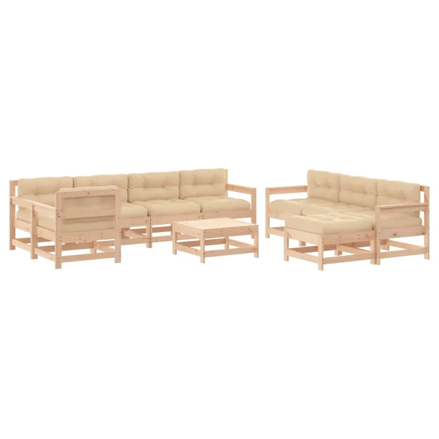 Salon de jardin 10 pcs avec coussins bois massif - 2