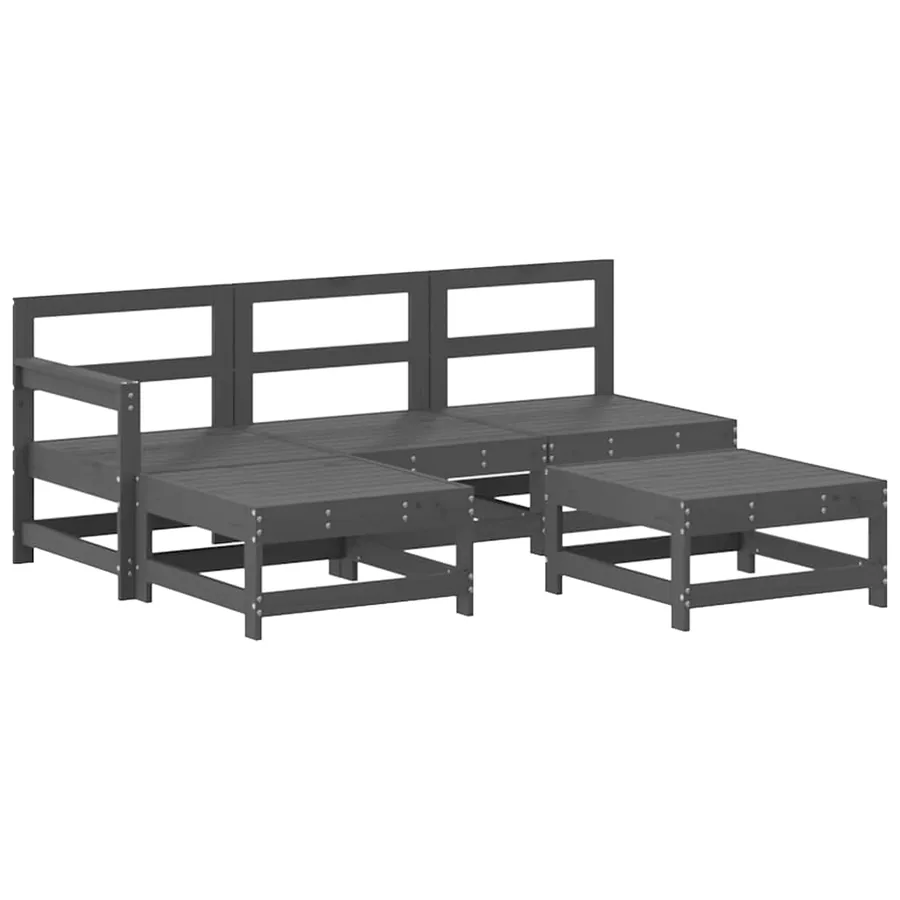 Salon de jardin 5 pcs avec coussins gris bois massif - 3