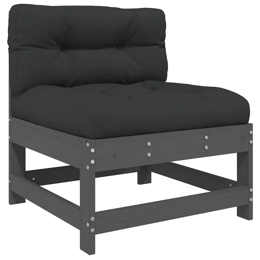 Salon de jardin 5 pcs avec coussins gris bois massif - 4
