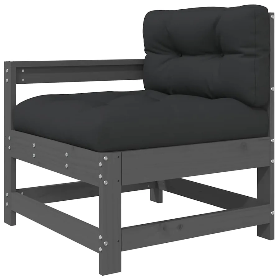 Salon de jardin 5 pcs avec coussins gris bois massif - 5